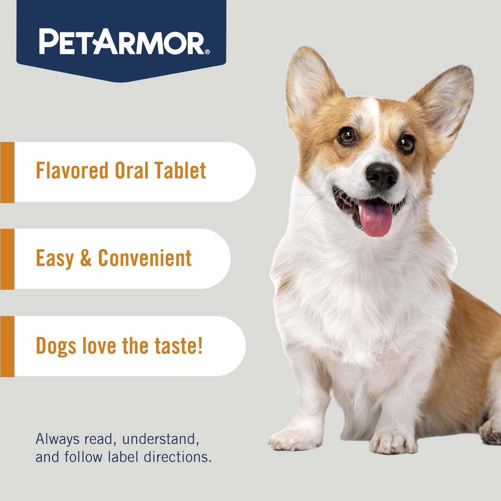 PetArmor dosing for 12–25 lbs dogs; two chewables ready.
