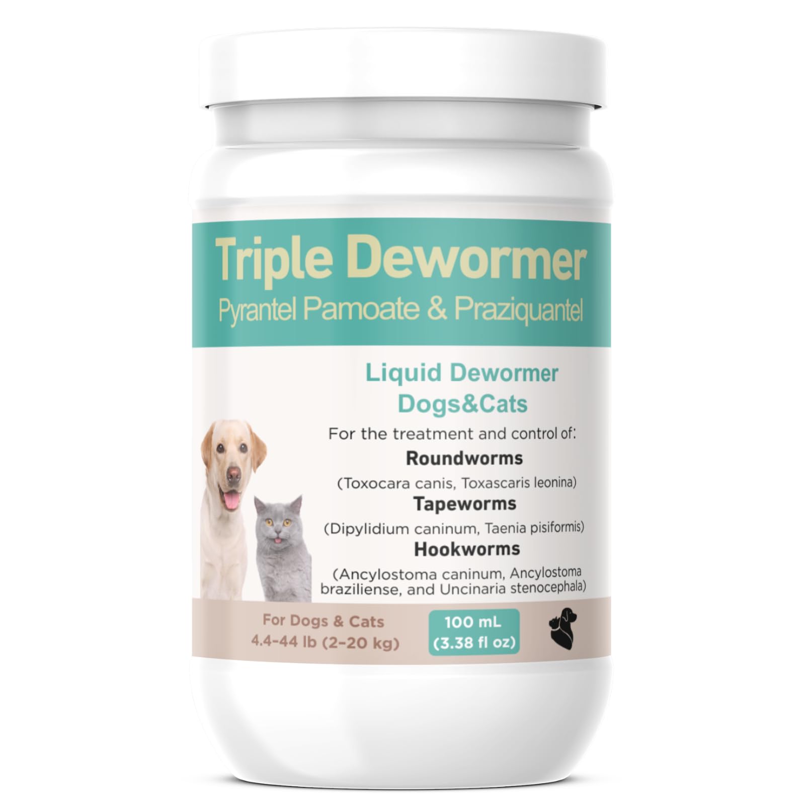 Petcci dewormer liquid bottle front helps support intestinal health in cats and dogs.
