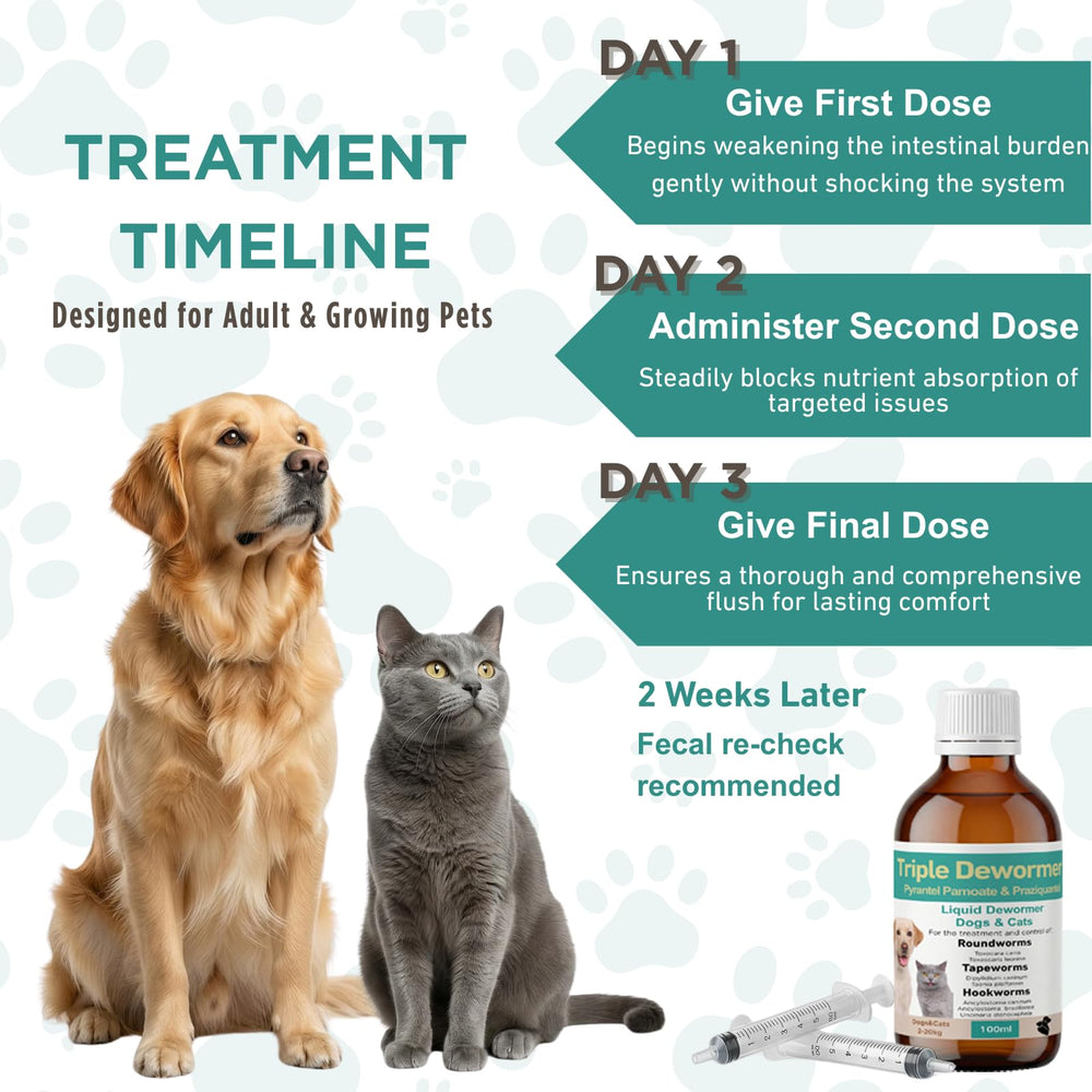 Petcci dewormer liquid used with a dog in owner's lap for convenient dosing.