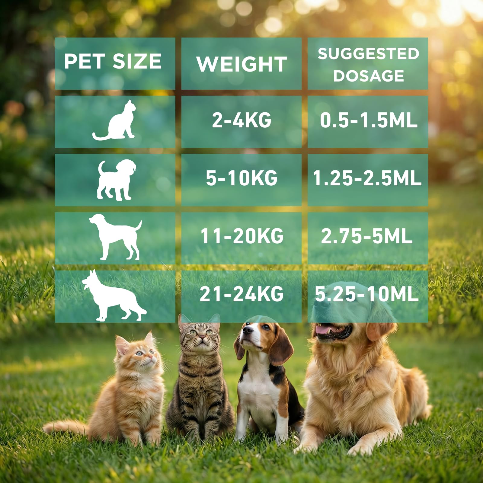 Petcci dewormer liquid label closeup displays dosage information for safe use.
