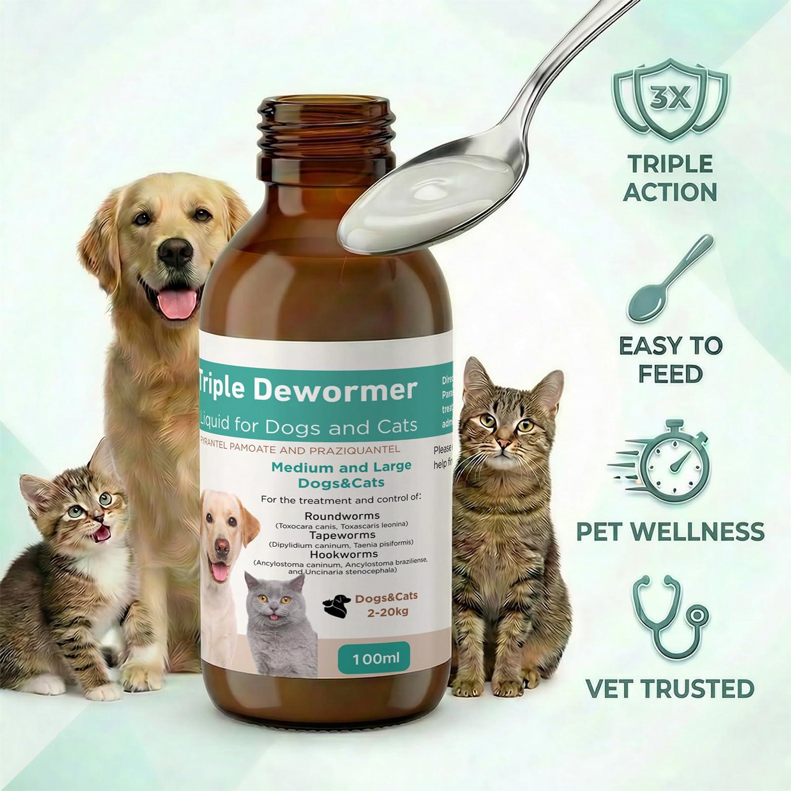 Petcci dewormer liquid measuring dropper enables precise dosing for pets.