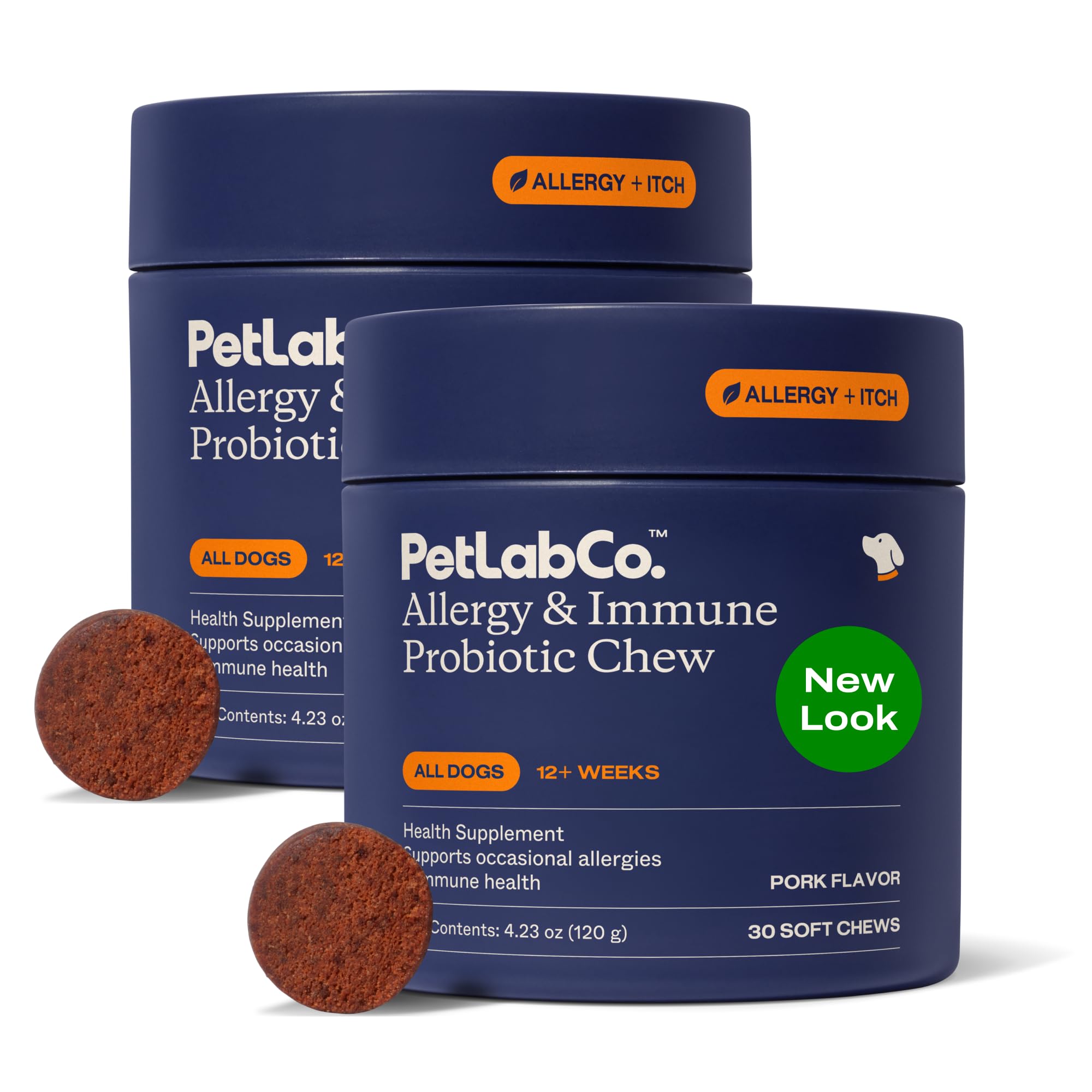 PetLab Co. Allergy & Immune Probiotics packaging highlights quality and dosage for seasonal support.