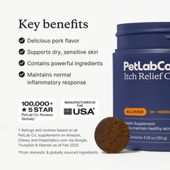 PetLab Co Itch Relief Chews turmeric ingredients highlighting natural skin support.