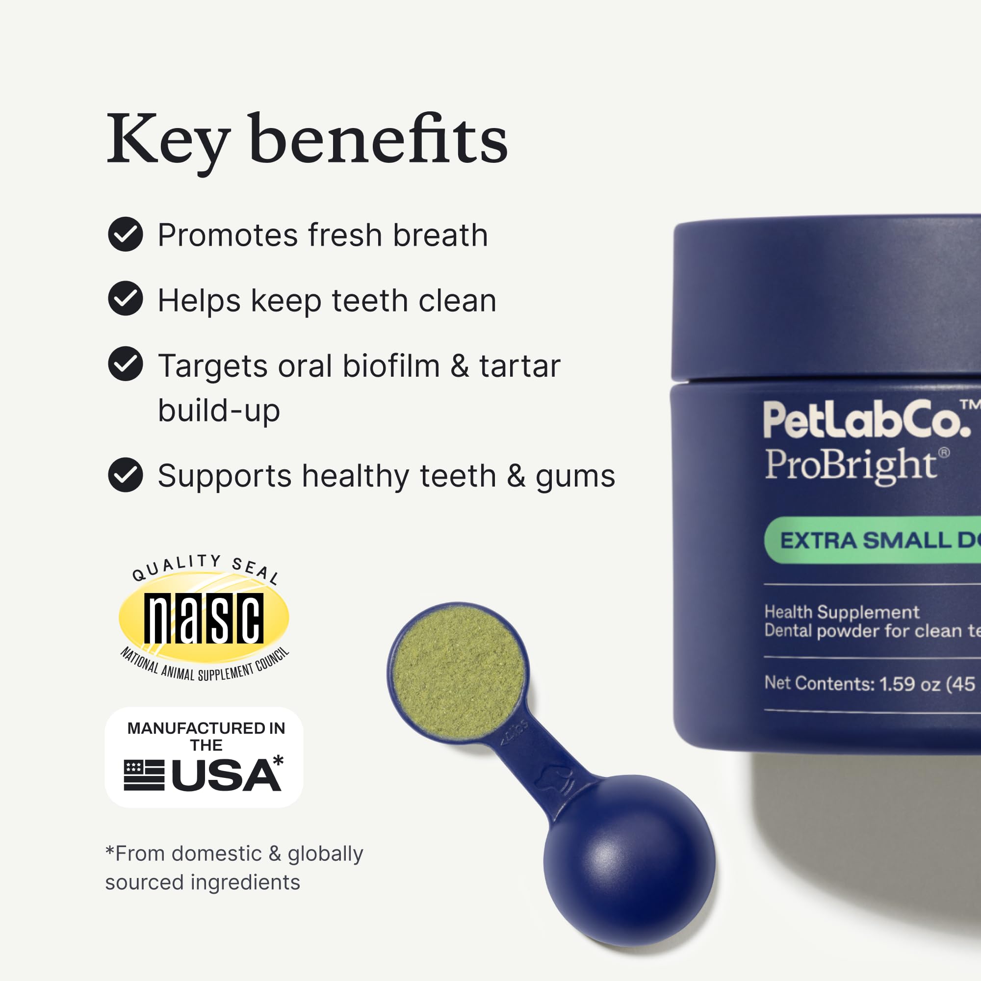 ProBright dental powder being dispensed for daily dosing.