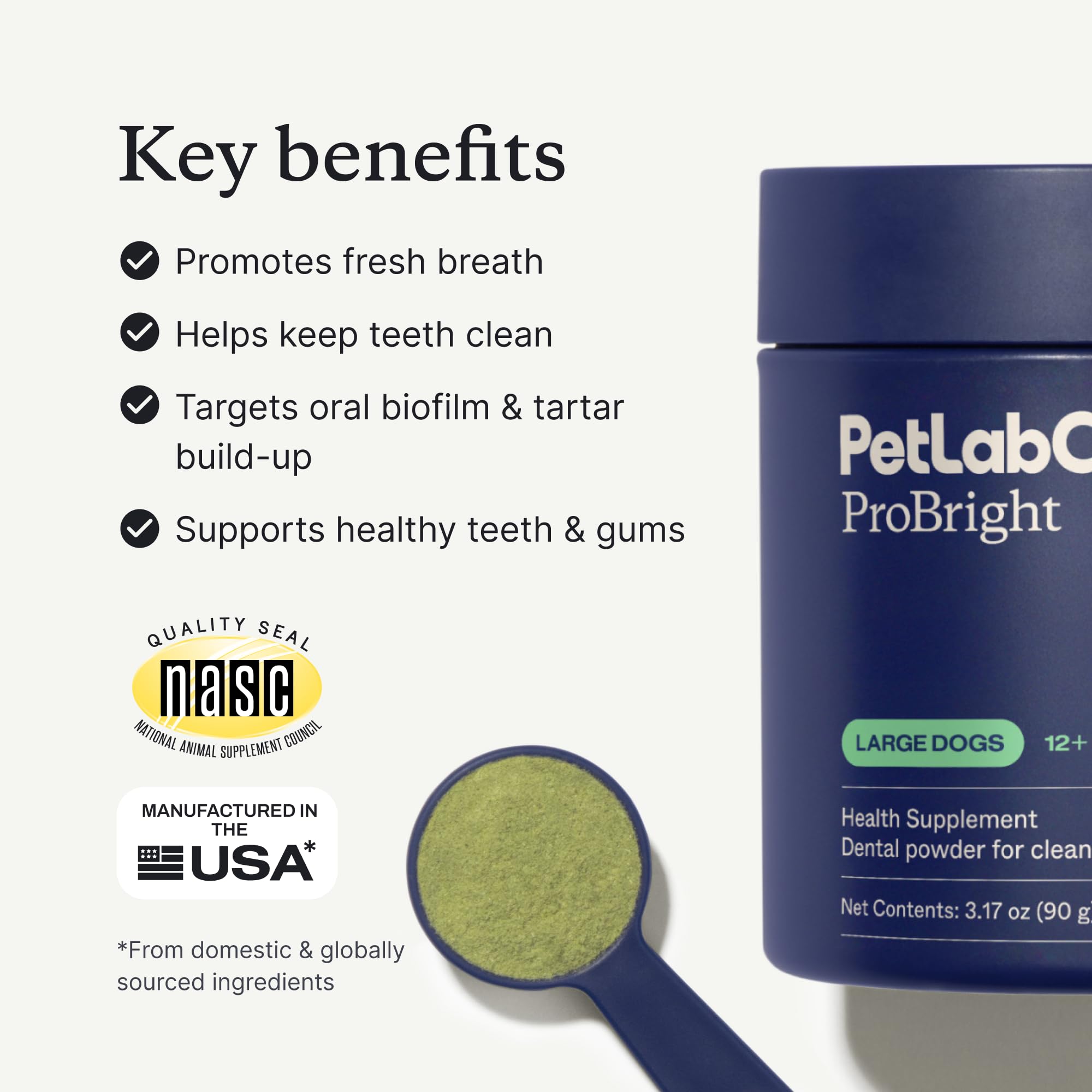 PetLab Co. ProBright powder sprinkled on teeth for quick, even coverage.
