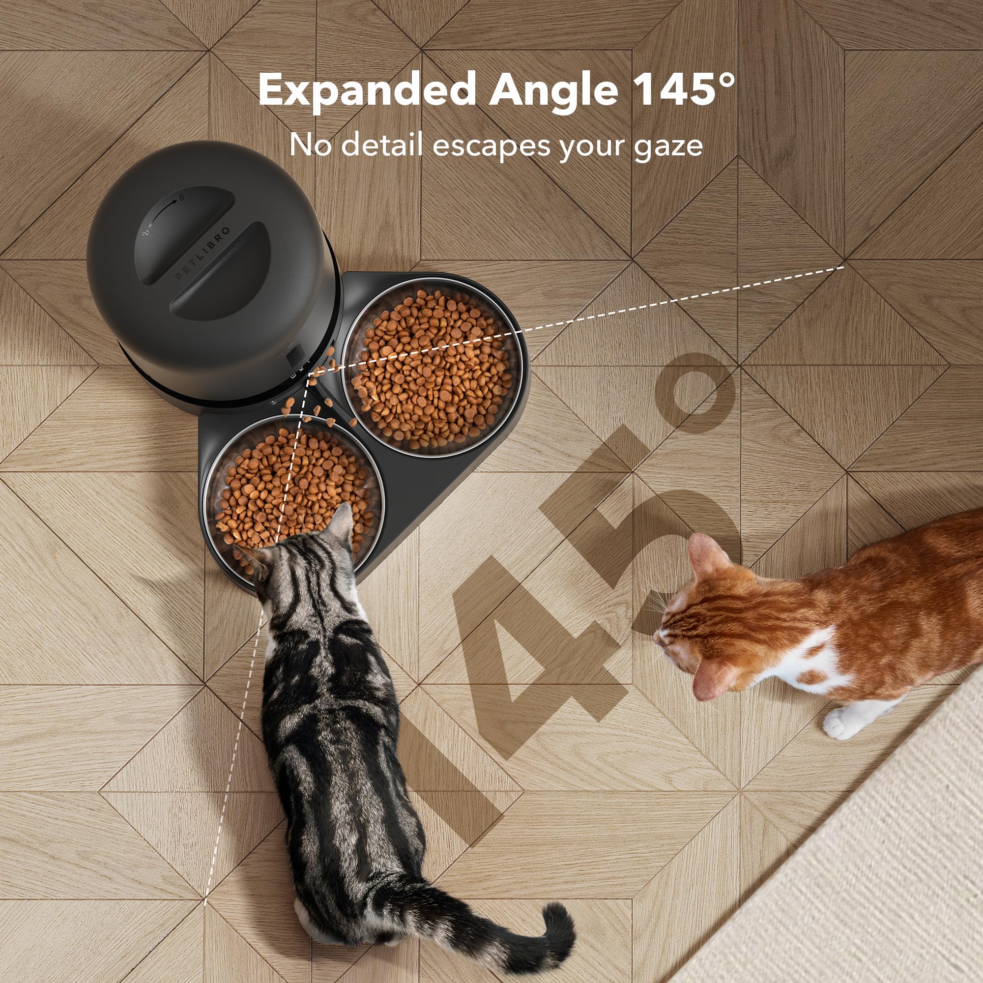 PETLIBRO dual-tray design shown for feeding two cats simultaneously