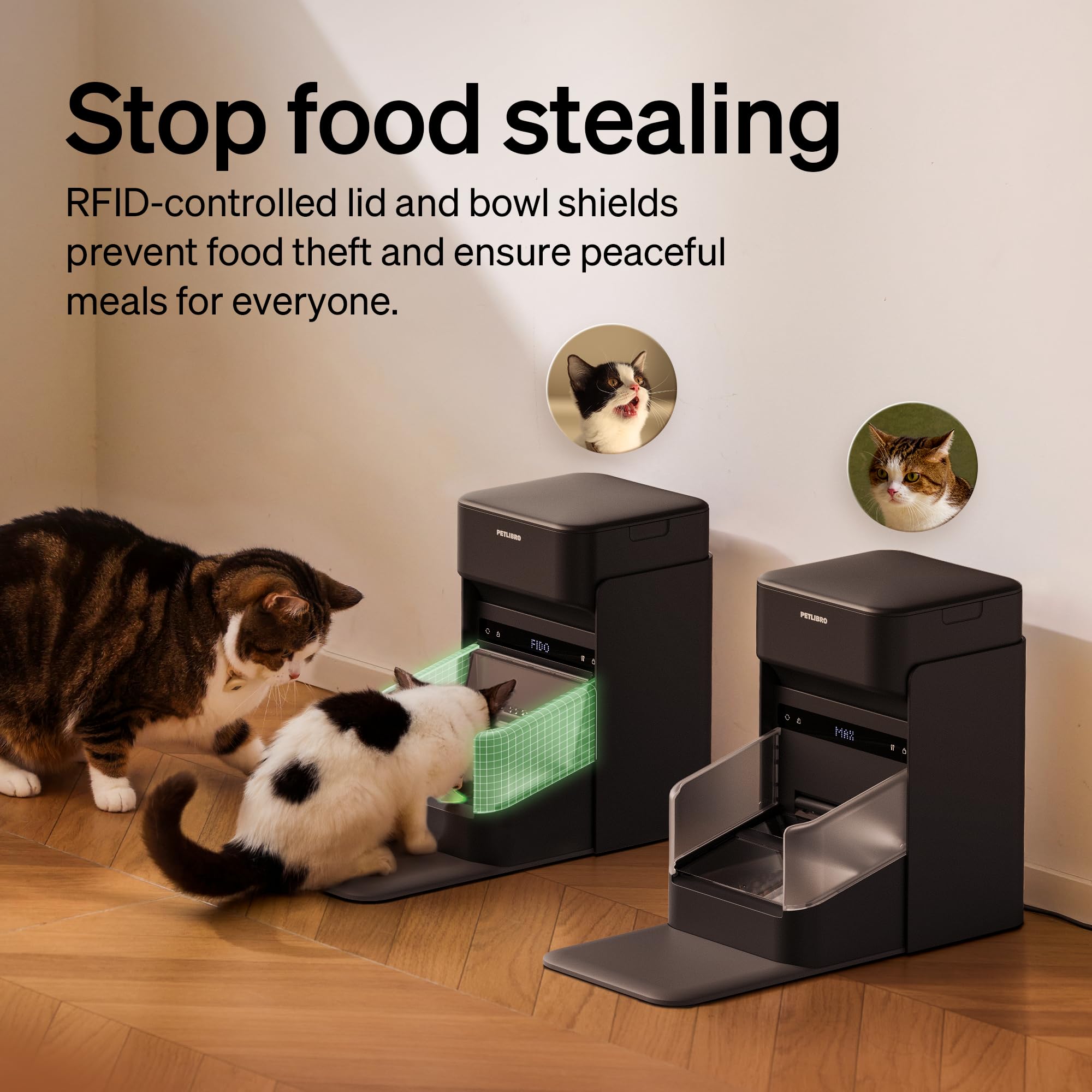 PETLIBRO RFID feeder dish and guard shows anti-theft meal design.