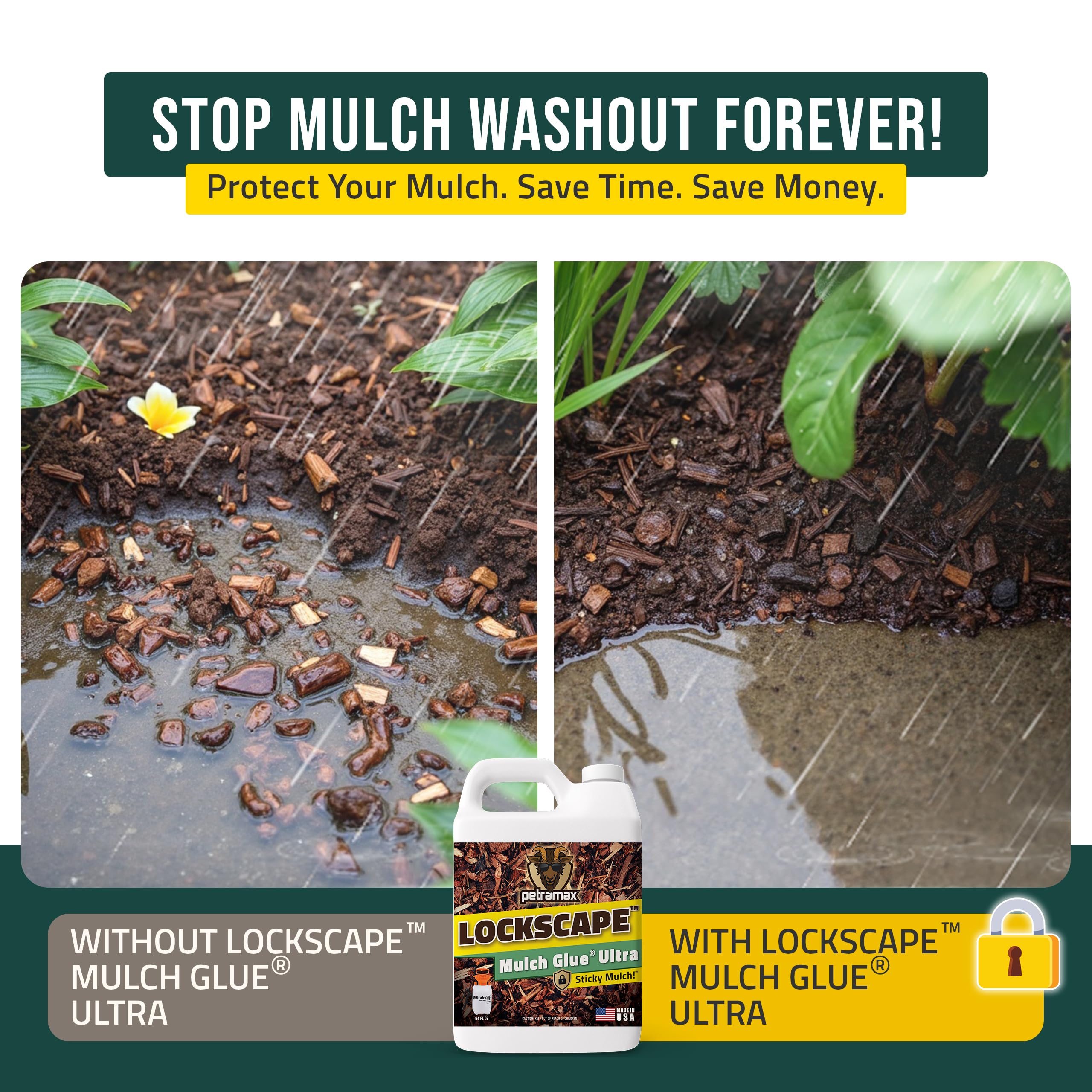 Petra Lockscape Glue dries clear to preserve soil hydration and appearance.