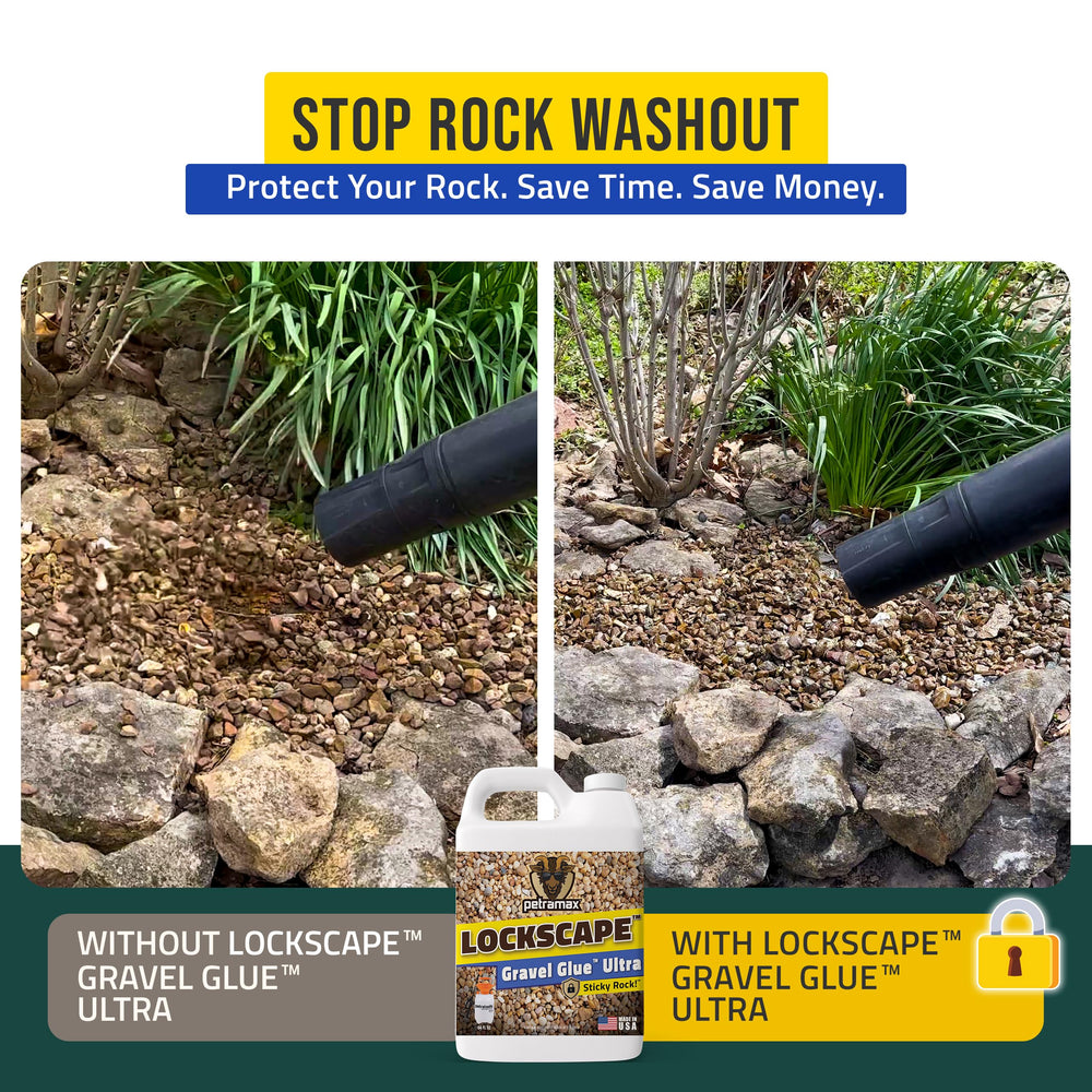Petra Lockscape sprayer-application shows fast, uniform adhesion across gravel.