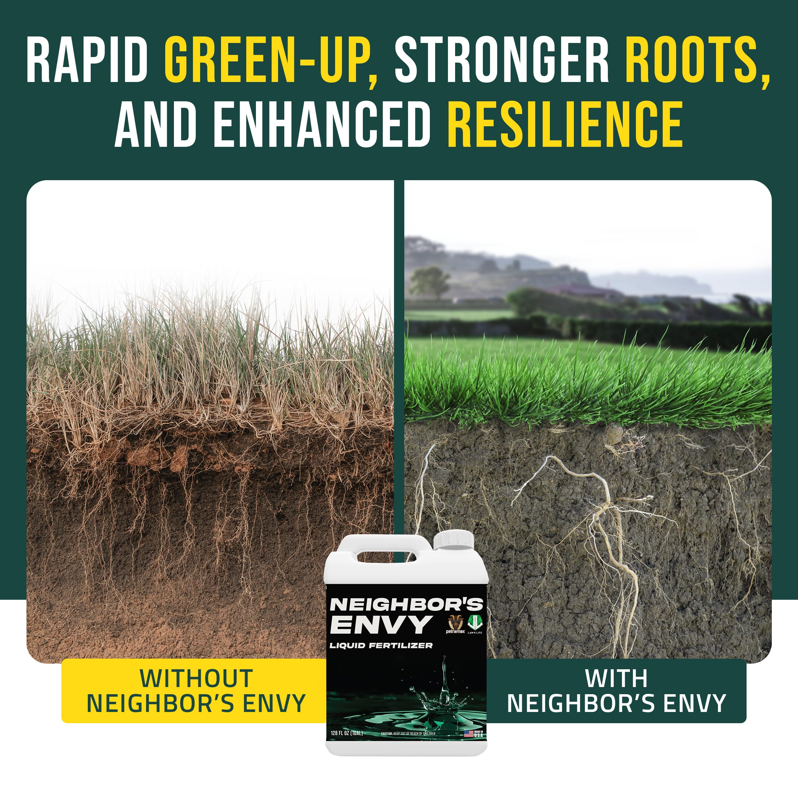 PetraMax Neighbor's Envy demonstrates wide coverage on turf up to 16,000 sq ft.