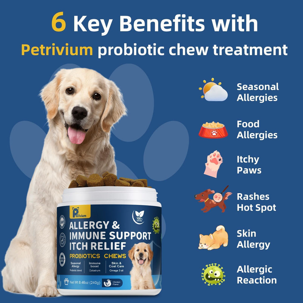 Petrivium chews ingredients list highlighting colostrum and omega-3 benefits for skin