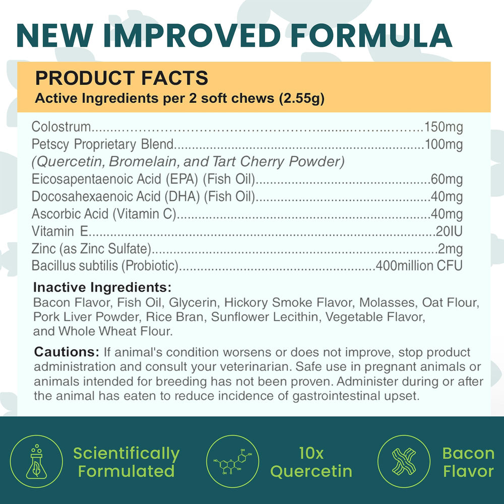 Petscy Itch & Allergy Plus quercetin and bromelain blend for inflammatory support.