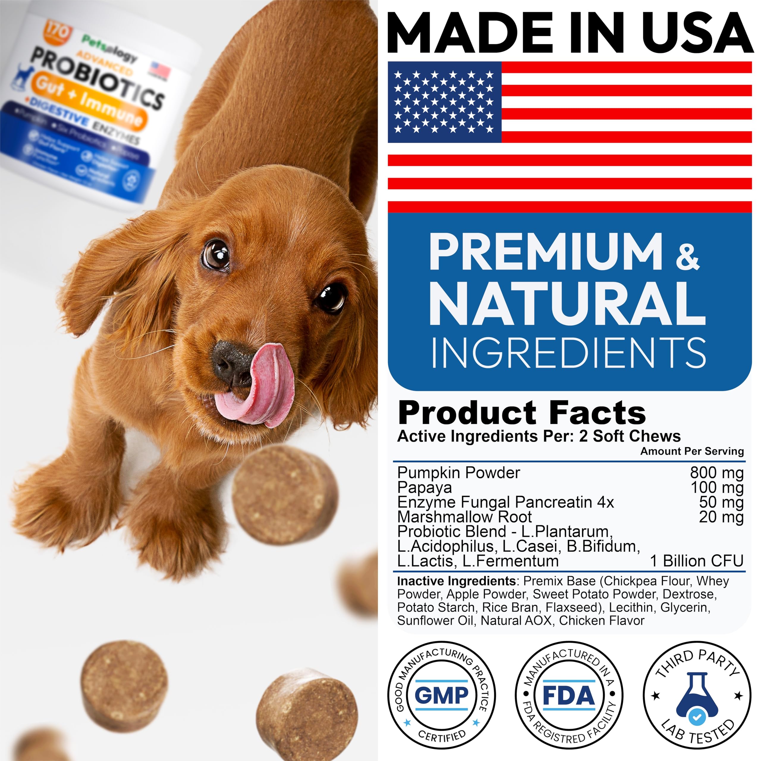 Petsology dog probiotics chews bottle close-up ready for dosing.