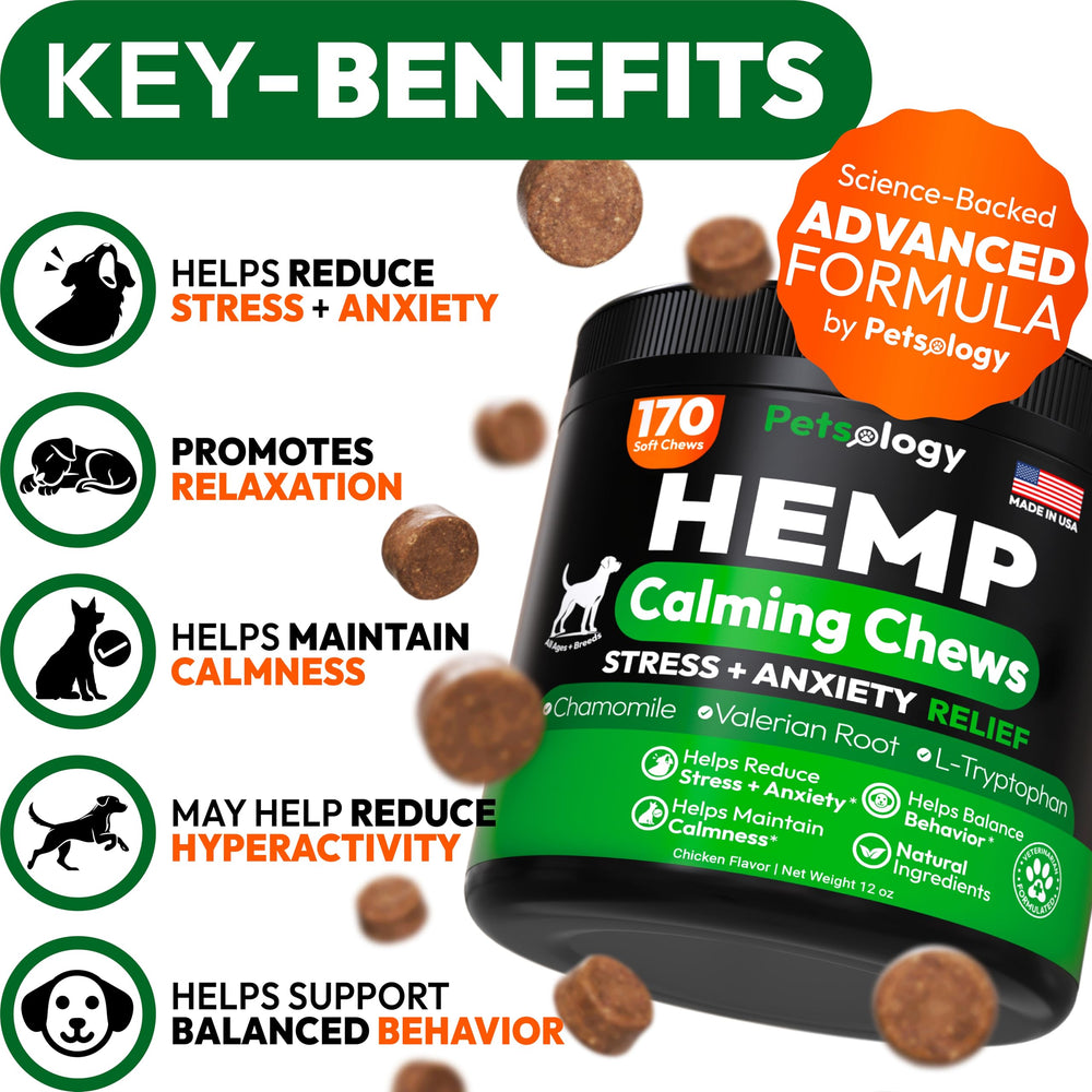 Petsology Hemp Calming Chews closeup of treats supports calm behavior on trips