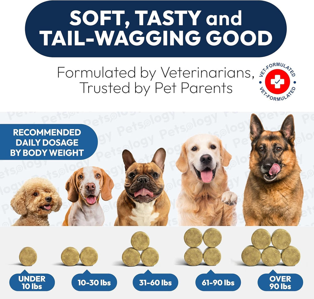 Petsology Omega 3 for Dogs veterinarian-formulated seal on packaging.