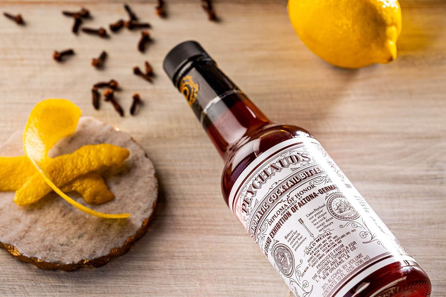 PEYCHAUD'S bottle-pour-action enables precise bitters dosing for balanced drinks