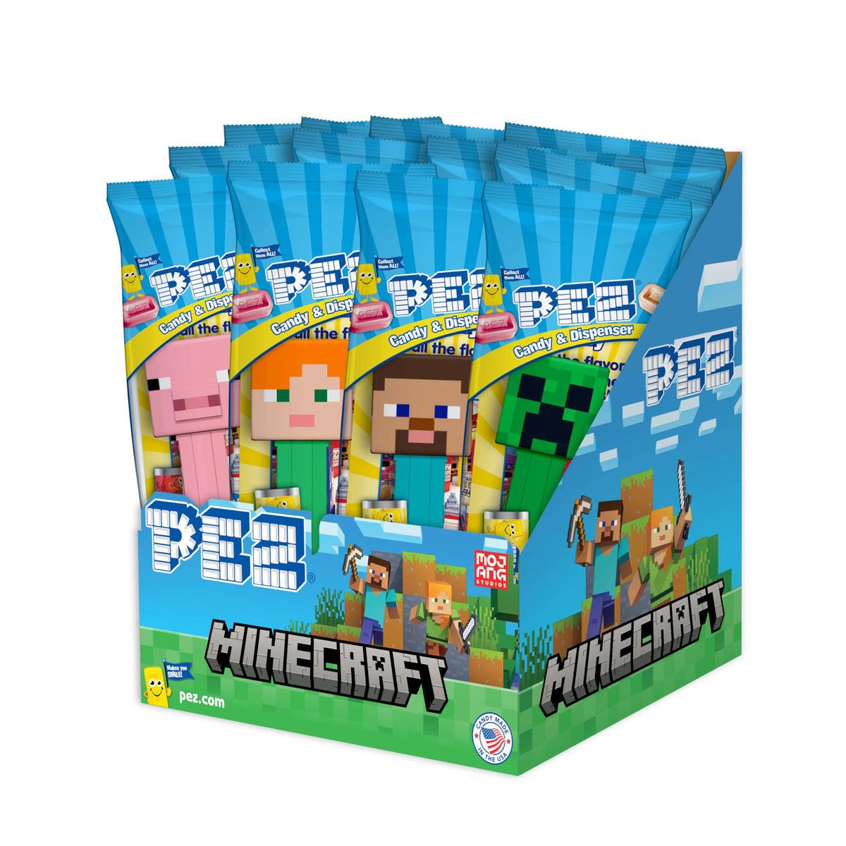 PEZ Minecraft party pack with 12 dispensers ready for gifting and sharing.