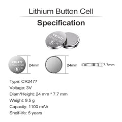 PGSONIC CR2477 3V battery dimensions, compact size suits wearables.