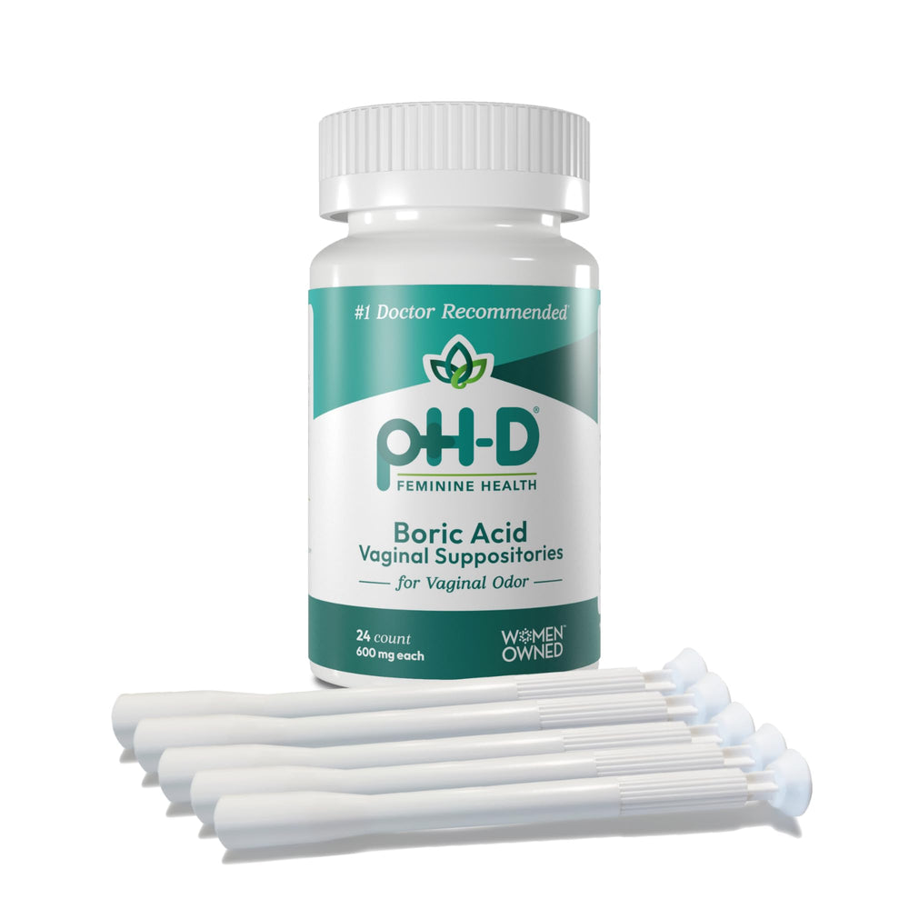 pH-D boric acid suppositories 24 count box for daily vaginal balance