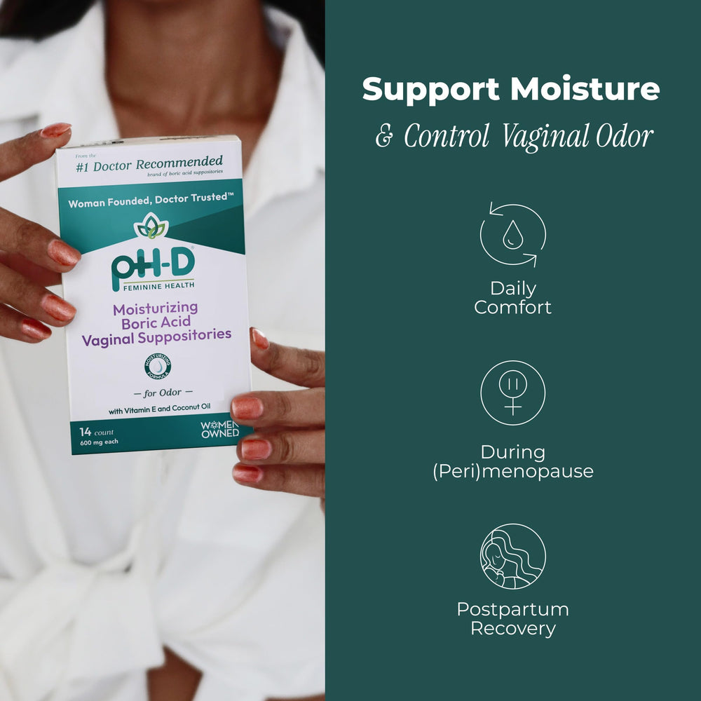 pH-D feminine health support tube packaging close-up highlighting user-friendly design