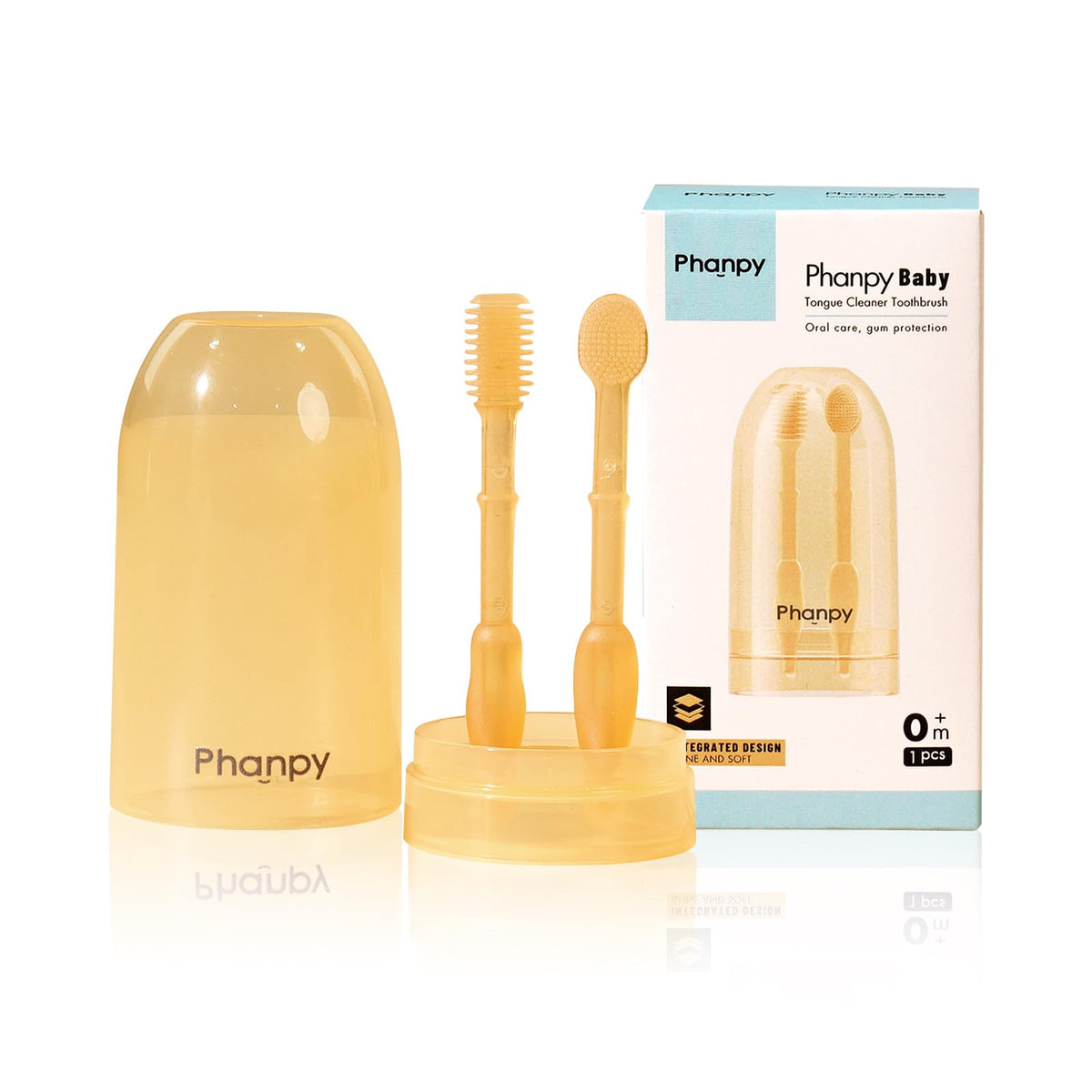 Phanpy tongue cleaner and toothbrush in one for gentle newborn oral care.