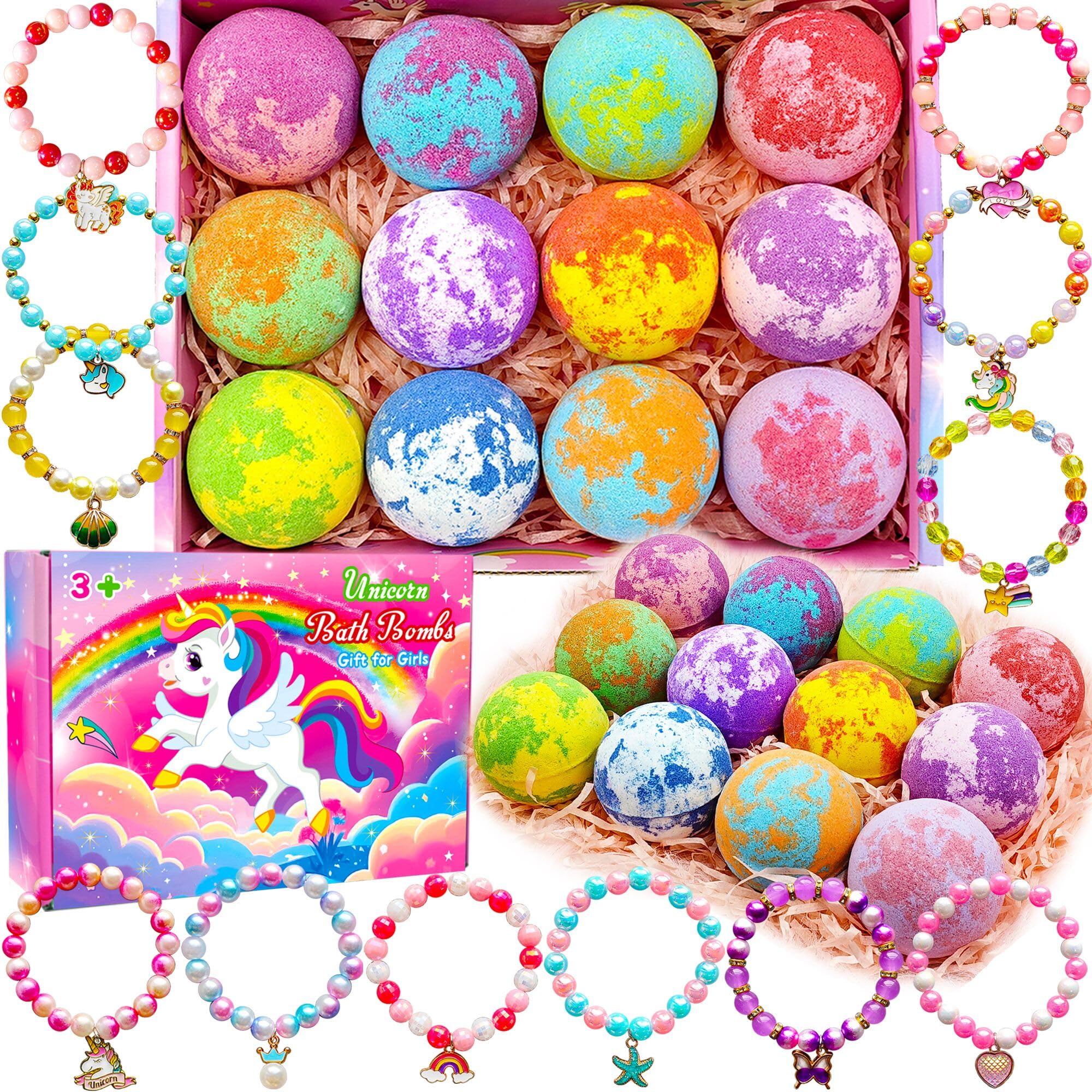 Phaorui unicorn bath bomb reveals a surprise bracelet inside for kids during bath time