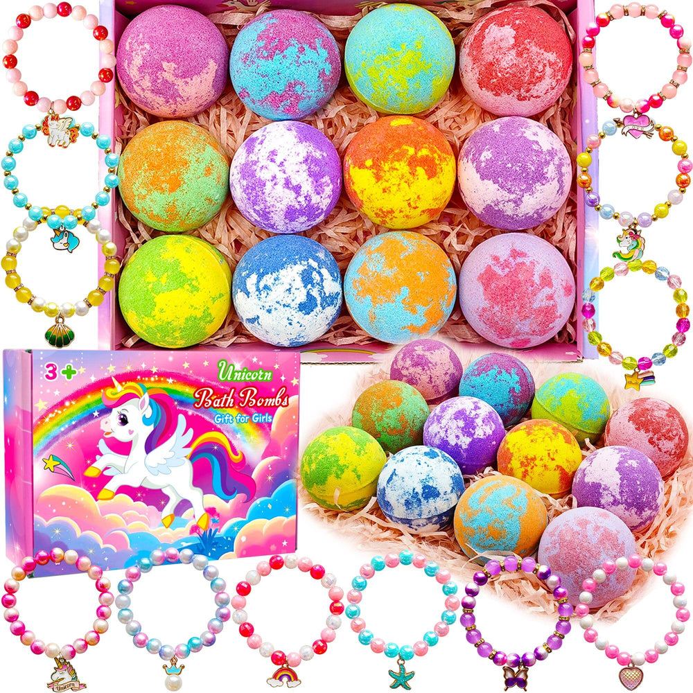 Phaorui unicorn bath bomb reveals a surprise bracelet inside for kids during bath time