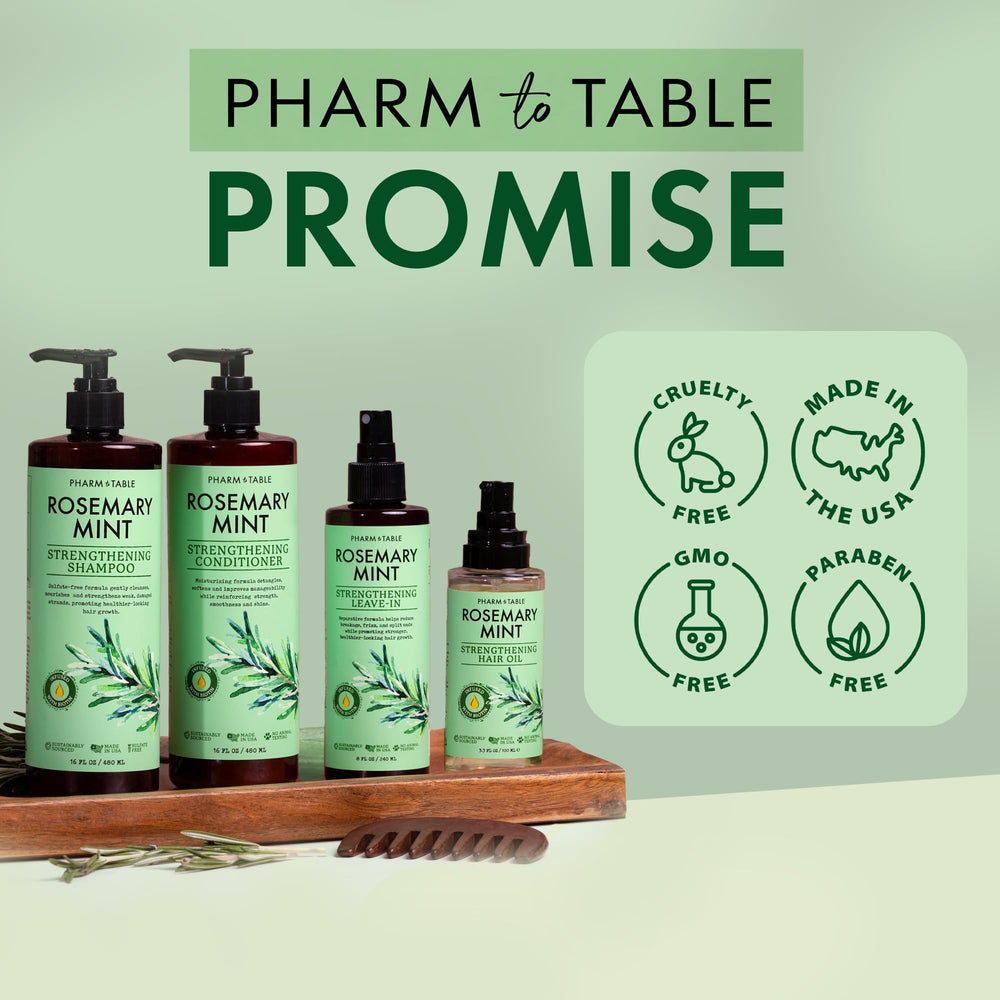 PHARM TO TABLE Leave-In Conditioner Rosemary and Mint scalp care routine shot.