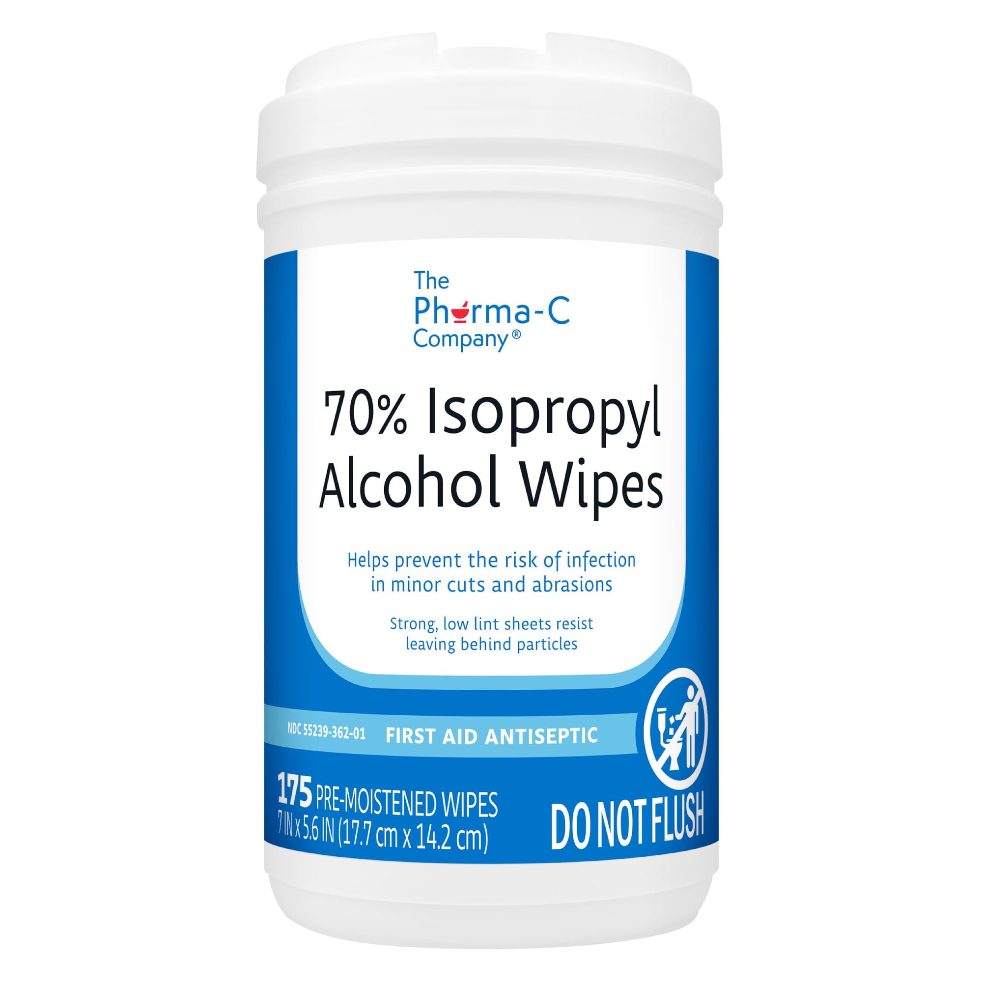 The Pharma-C Company 70% isopropyl wipes in a canister for on-site wound care.