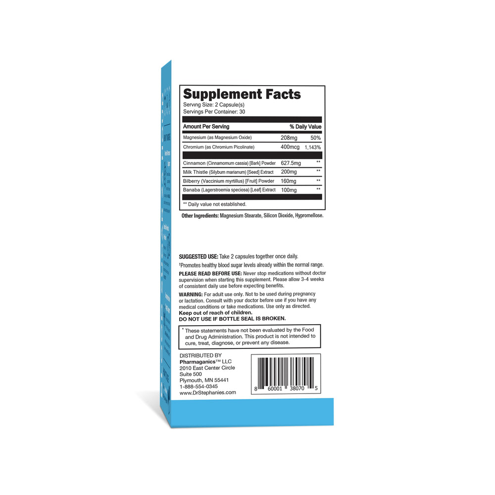 Pharmaganics Blood Sugar Banaba ingredients appear in packaging to support balanced daily habits.