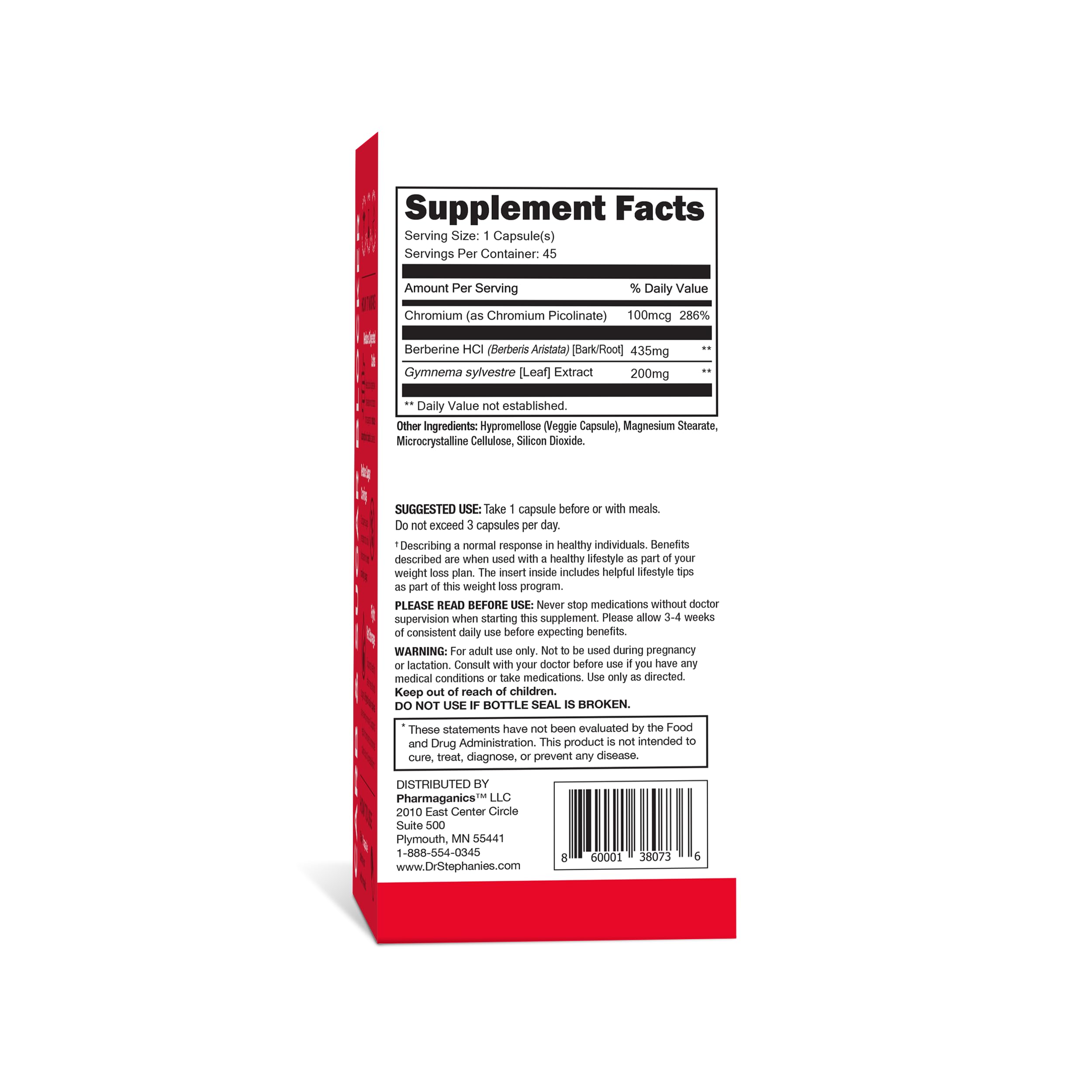 Pharmaganics meal-dosing instruction image for taking with meals.