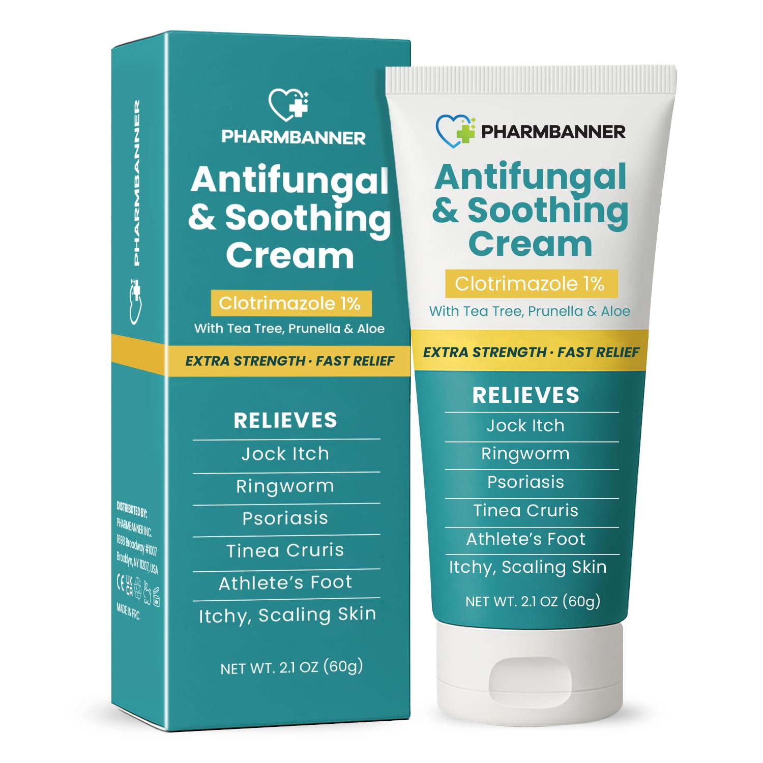 PHARMBANNER antifungal cream with quick-absorption formula for itch relief.