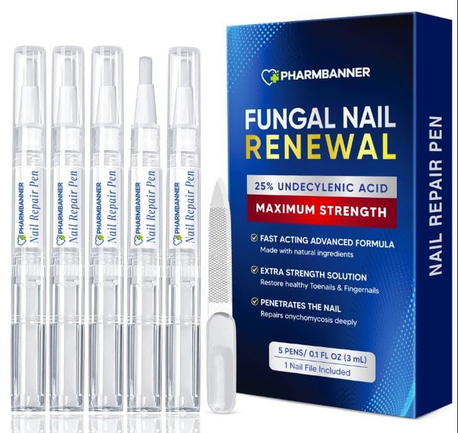 PHARMBANNER Nail Fungus Treatment Pen applying to affected area for targeted care.