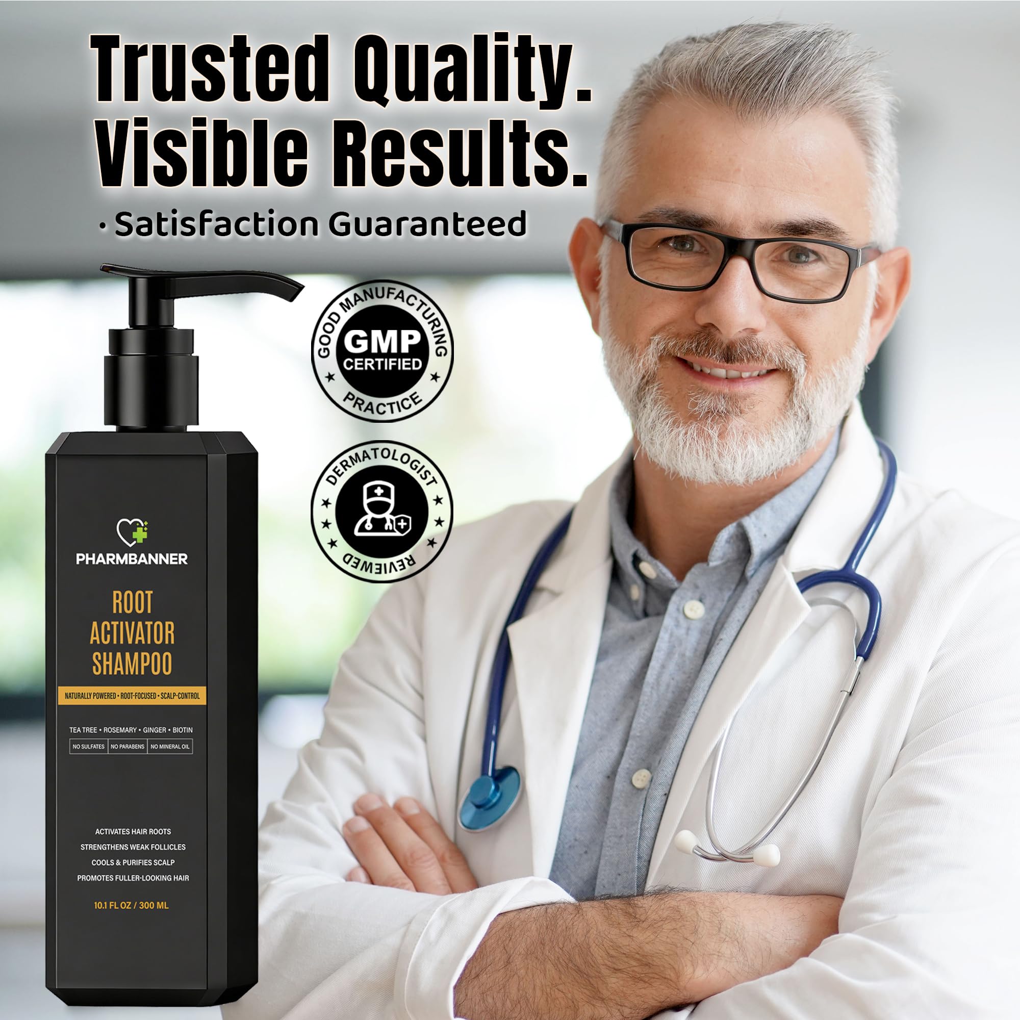 PHARMBANNER Root Activator packaging emphasizes a sulfate-free formula and usage guidance.