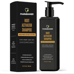 PHARMBANNER Root Activator Shampoo bottle offers a refreshing cleanse and scalp care.