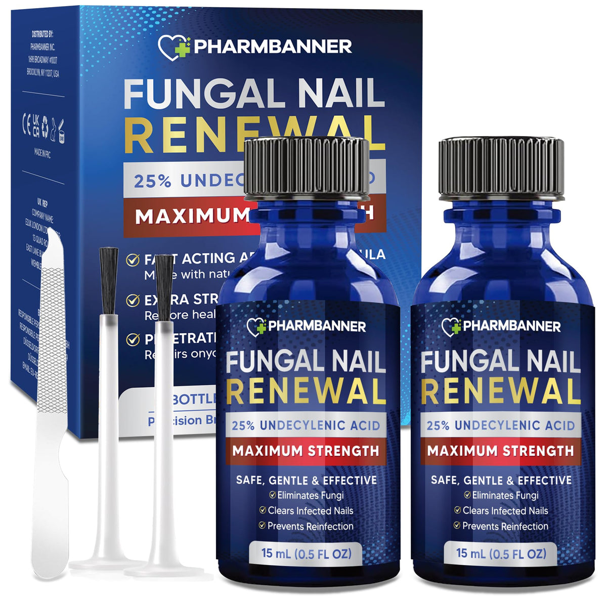 PHARMBANNER toenail fungus treatment packaging with complete kit for at home care