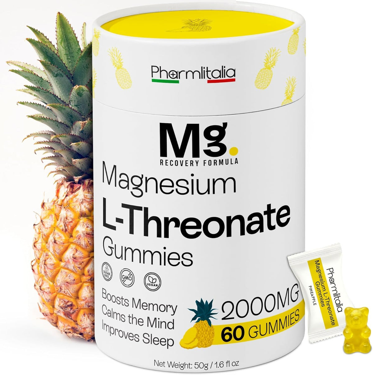 Pharmlitalia Magnesium L-Threonate Gummies bottle for easy daily brain support