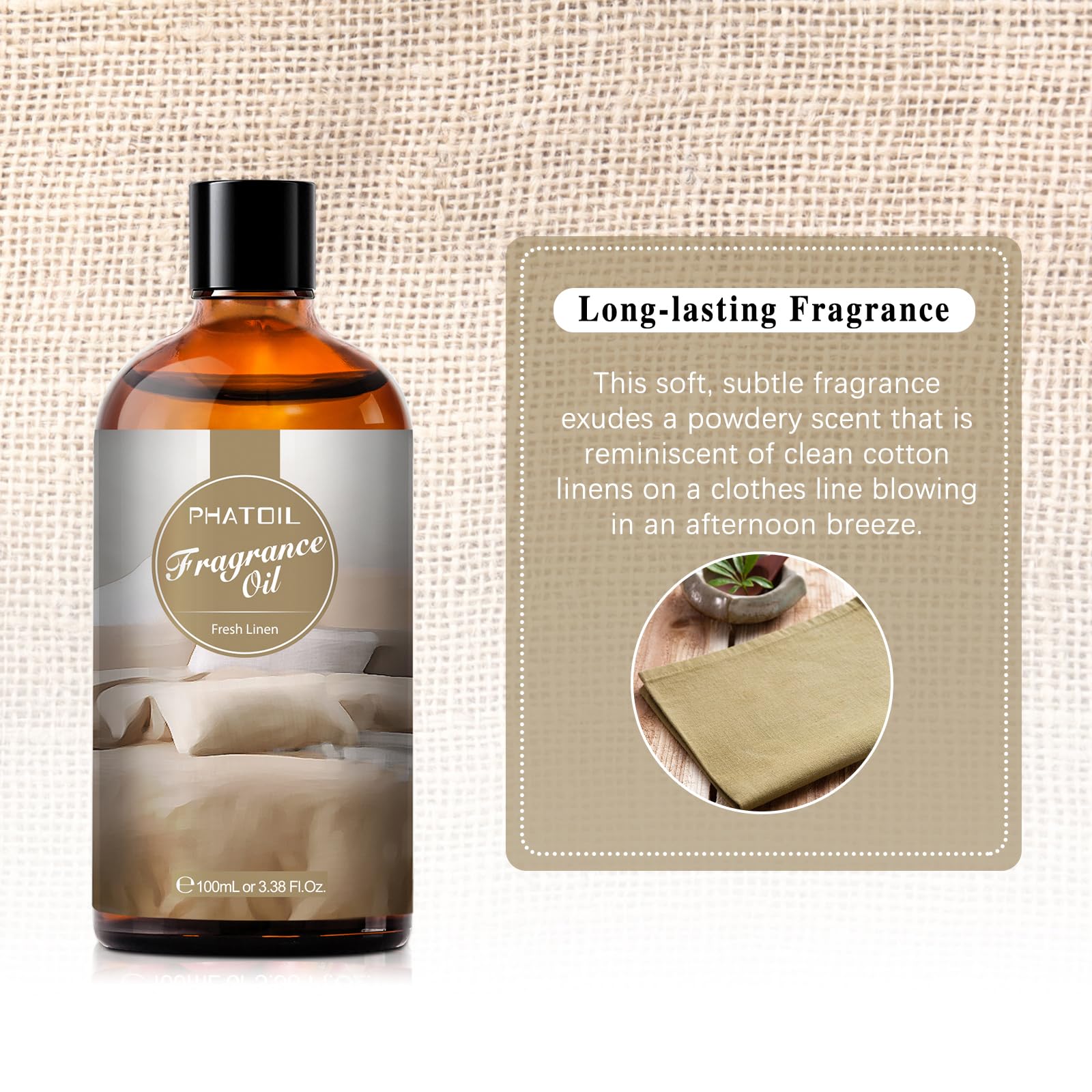 PHATOIL Fresh Linen bottle with UV coating protects fragrance quality.