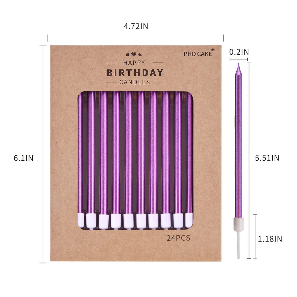 PHD CAKE 24-long slim candles with built-in holder keep wax off the cake surface.