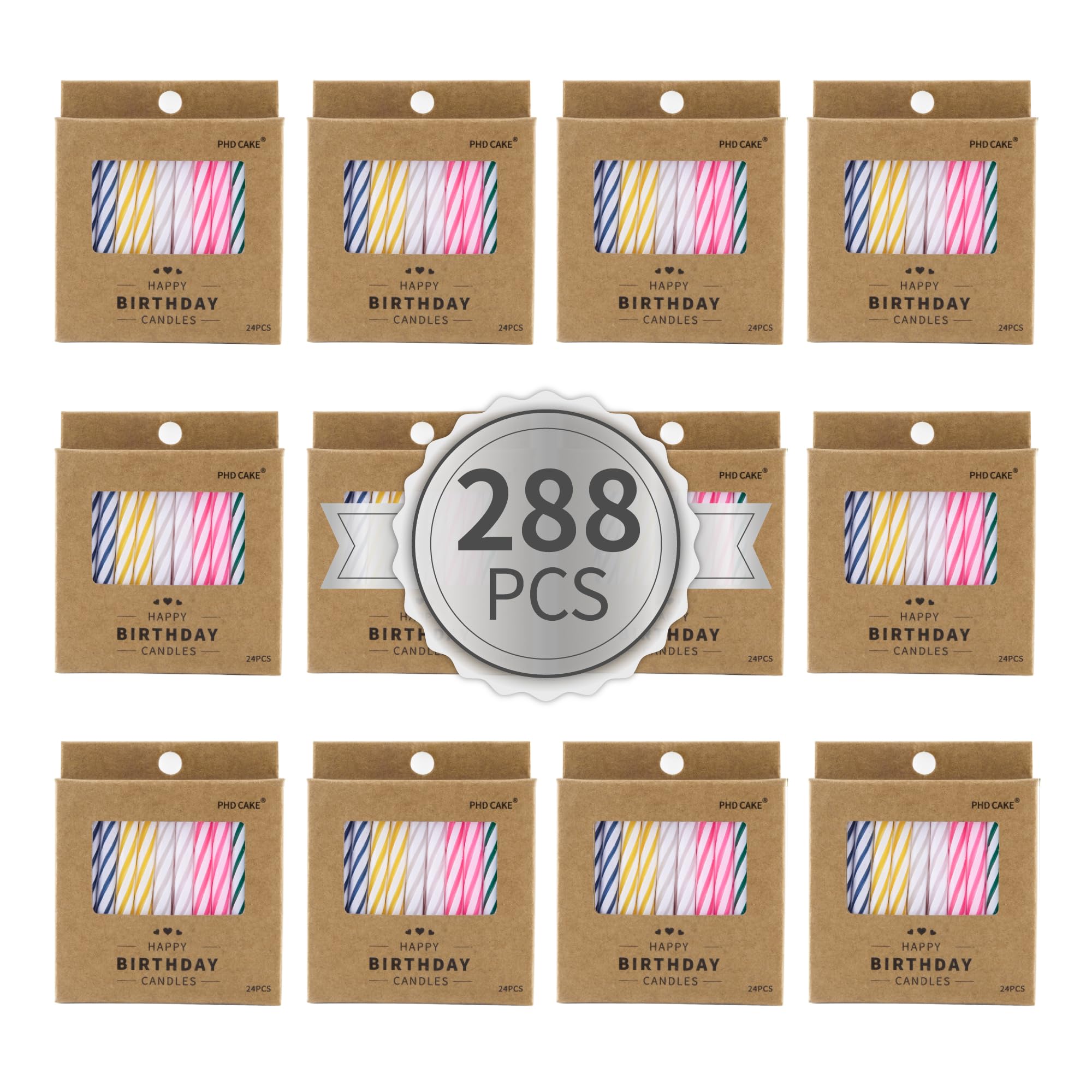 PhD CAKE 288-count spiral birthday candles in vibrant colors for celebrations