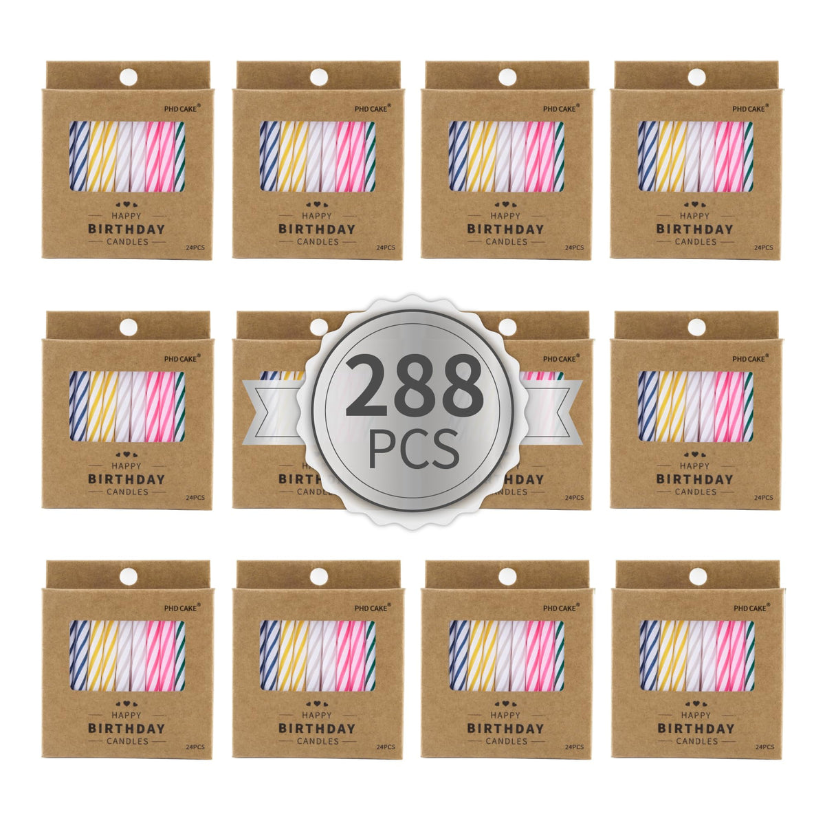PhD CAKE 288-count spiral birthday candles in vibrant colors for celebrations