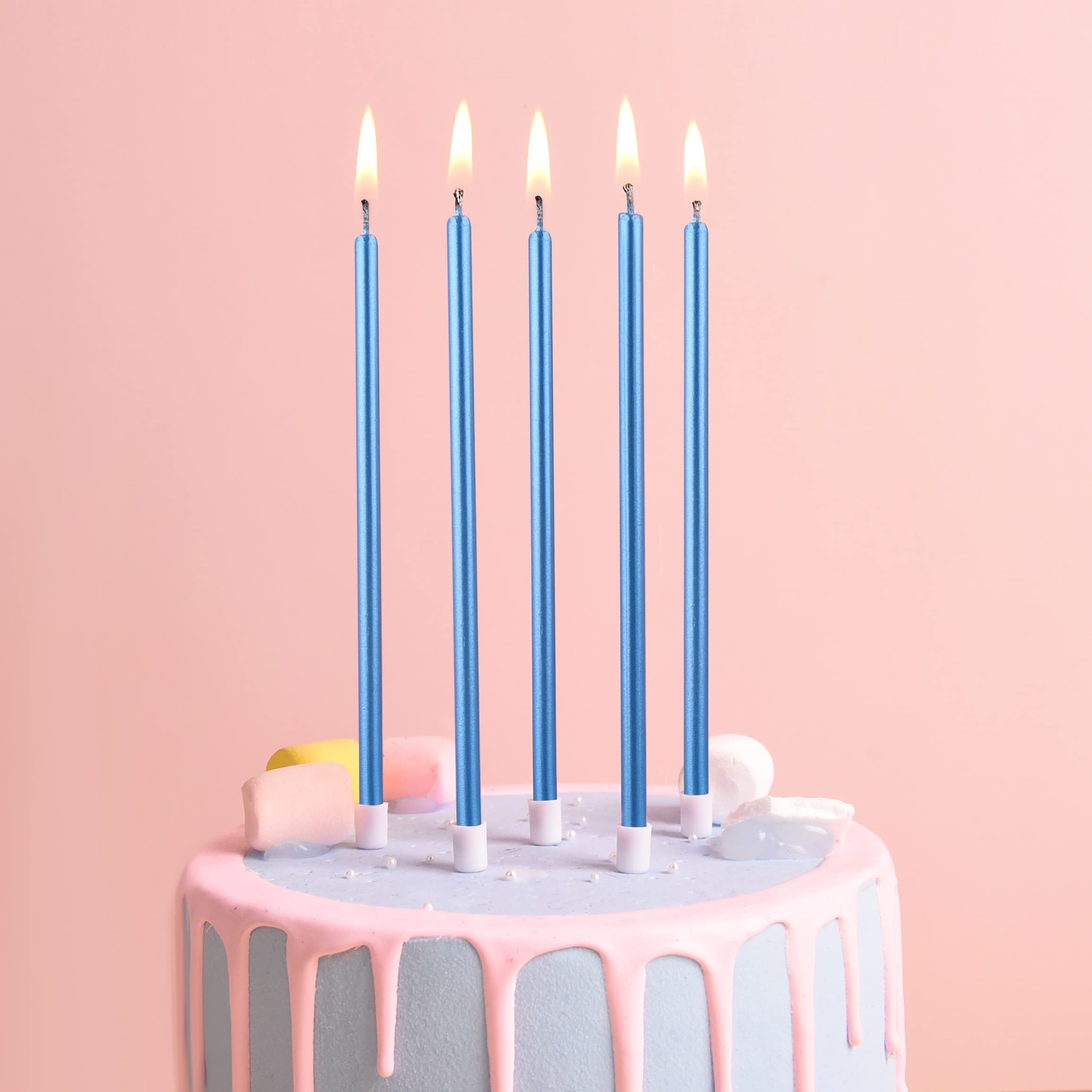 PHD CAKE blue long thin candle with holder keeps wax off the cake