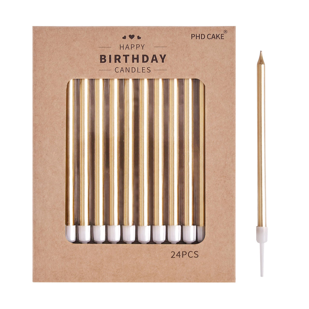 PHD CAKE Champagne Gold taper candle adds elegant height to birthday cakes