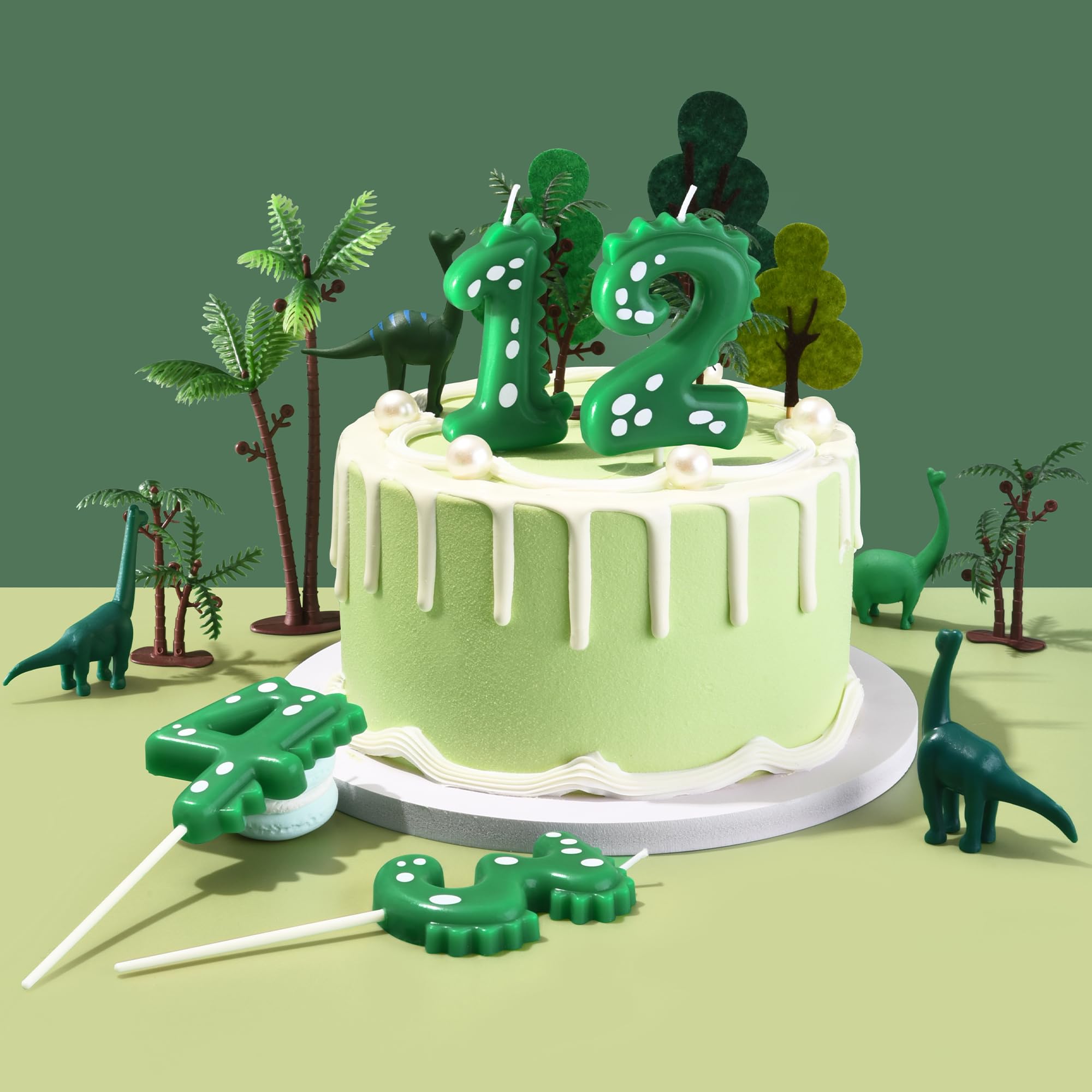 PHD CAKE dinosaur cake candle with holder keeps wax off surface