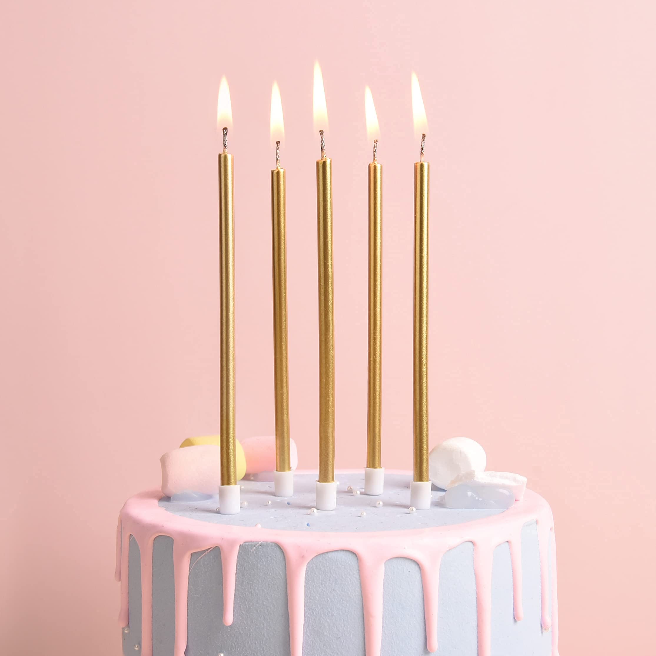 PHD CAKE gold long thin candle with holder keeps wax off