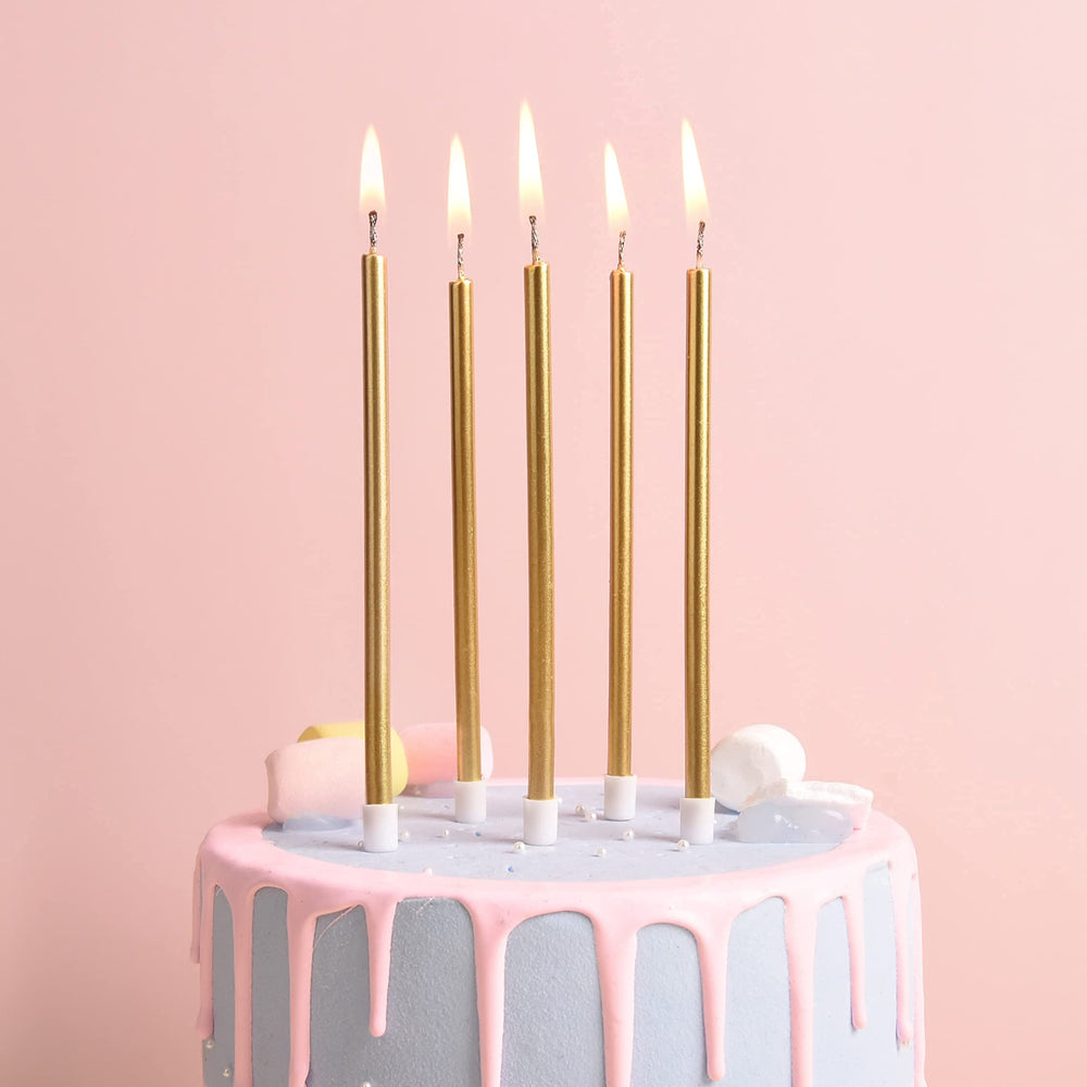 PHD CAKE gold long thin candle with holder keeps wax off