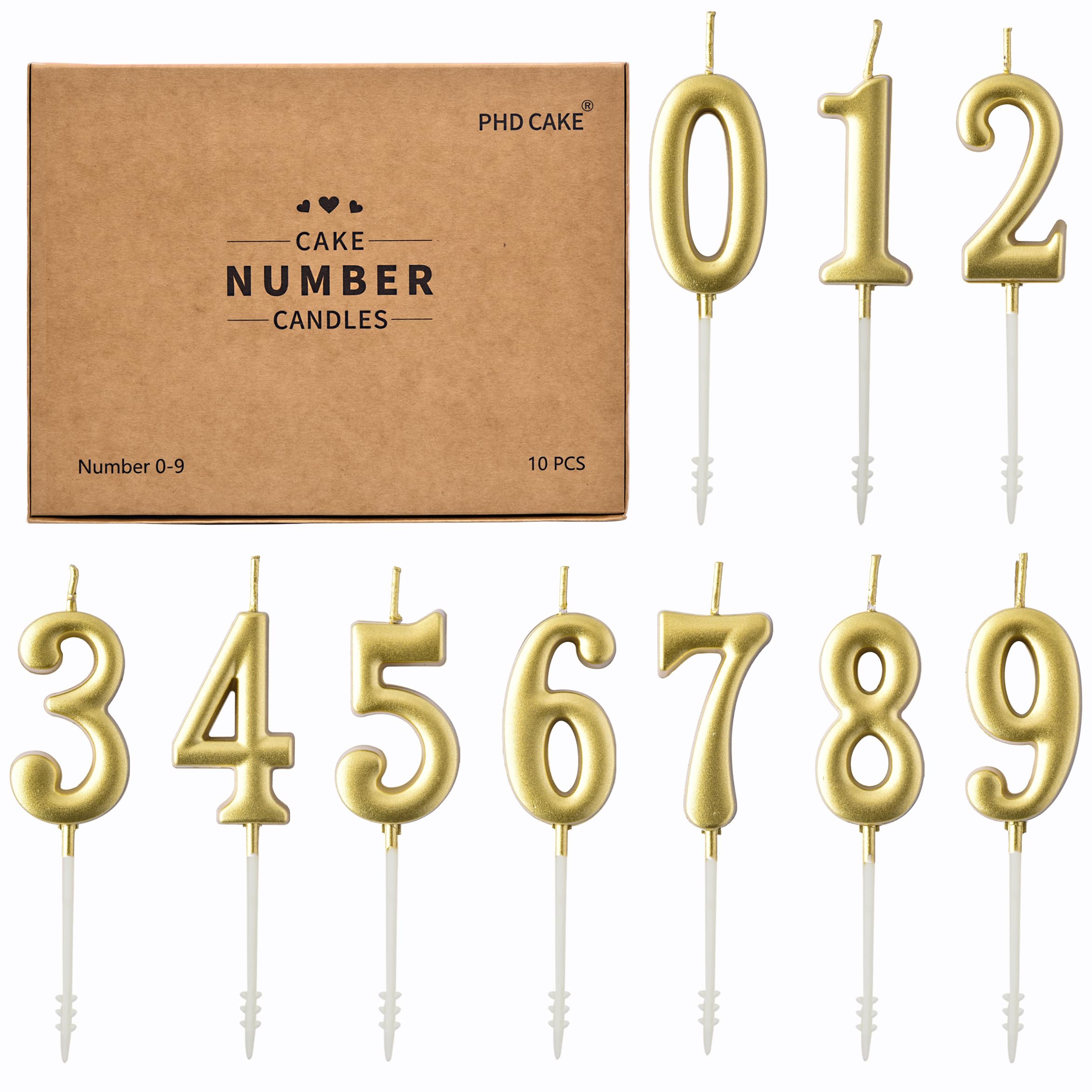 PHD CAKE gold numeral candles on cake for elegant birthday vibes