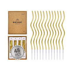 PHD CAKE gold spiral candles 48-count for festive birthday celebrations.