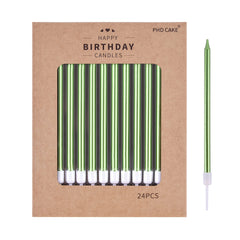 PHD CAKE green long thin metallic candles on a cake for a chic birthday look