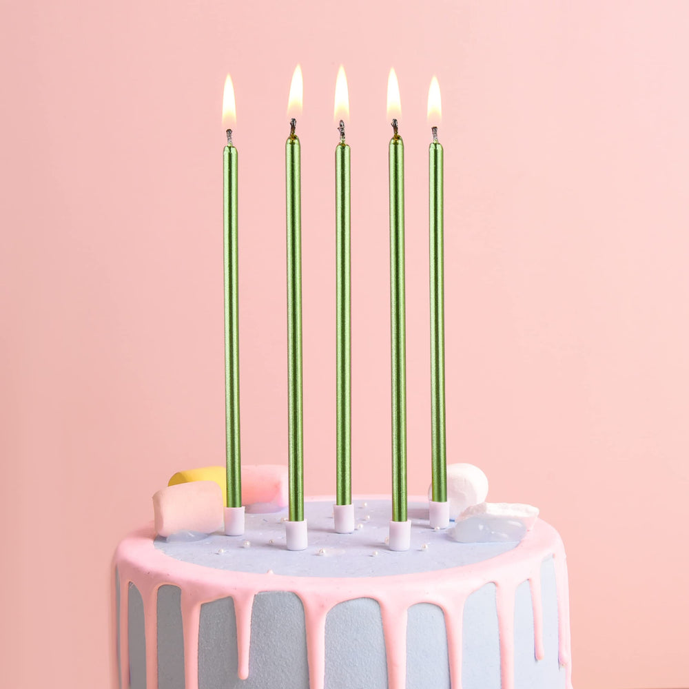 PHD CAKE green long thin candles provide elegant illumination for birthdays
